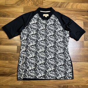 Sport Haley Polo Golf Shirt Womens Small 1/4 Zip Up Black Geo Print Short Sleeve